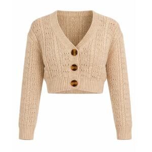 Lovers + Friends XS Cream Cropped Cable Knit Cardigan Button Front Cotton Blend